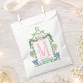 ピンク名門私立校風のギンガムボウ付きリース | 赤ちゃんシャワー フェイバーバッグ (クリップ留めされた状態)