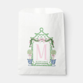 ピンク名門私立校風のギンガムボウ付きリース | 赤ちゃんシャワー フェイバーバッグ