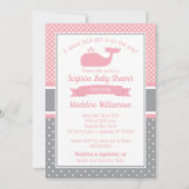 ピンク名門私立校風のクジラベビーシャワー招待状 招待状 (正面)