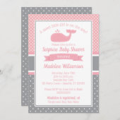 ピンク名門私立校風のクジラベビーシャワー招待状 招待状 (正面/裏面)