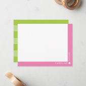 ピンク名門私立校風のグストライプリーキュイガーリーパーソナライズされた ノートカード (正面/裏面インサイチュ)