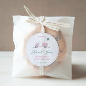 ピンク名門私立校風のグリーンゴルフカート赤ちゃん女の子シャワーの好意 ラウンドシール