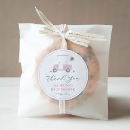 ピンク名門私立校風のグリーンゴルフカート赤ちゃん女の子シャワーの好意 ラウンドシール