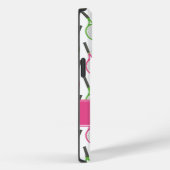 ピンク名門私立校風のグリーンティール（緑がかった色）テニスパターパーソナライズされたン Case-Mate iPhoneケース (裏面 / 右)