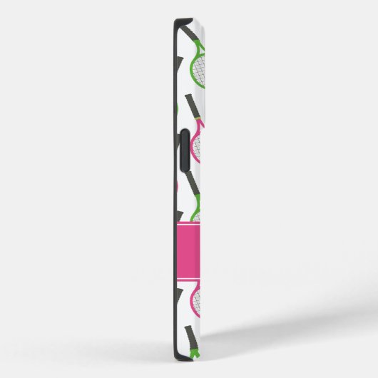 ピンク名門私立校風のグリーンティール（緑がかった色）テニスパターパーソナライズされたン Case-Mate iPhoneケース (裏面 / 右)