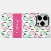 ピンク名門私立校風のグリーンティール（緑がかった色）テニスパターパーソナライズされたン Case-Mate iPhoneケース (裏面 (横))