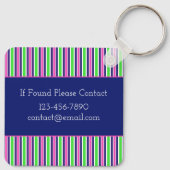 ピンク名門私立校風のグリーンネイビーブルーストライプズパーソナライズされた キーホルダー (裏面)