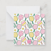 ピンク名門私立校風のグリーン&イエローピックボールパドルギフト ノートカード (裏面)