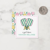 ピンク名門私立校風のグリーン&イエローピックボールパドルギフト ノートカード (正面/裏面インサイチュ)