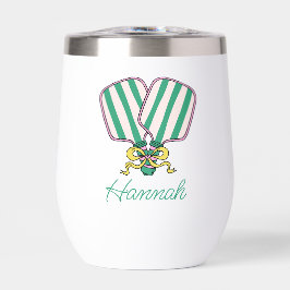 ピンク名門私立校風のグリーン&イエローピックボールパドル