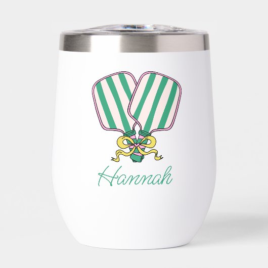 ピンク名門私立校風のグリーン&イエローピックボールパドル (正面)