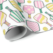 ピンク名門私立校風のグリーン&イエローピックボールパドル ラッピングペーパー (ロールコーナー)