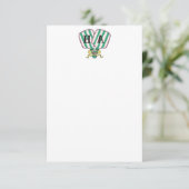 ピンク名門私立校風のグリーン&イエローピックボールモノグラム サンキューカード (スタンド正面)