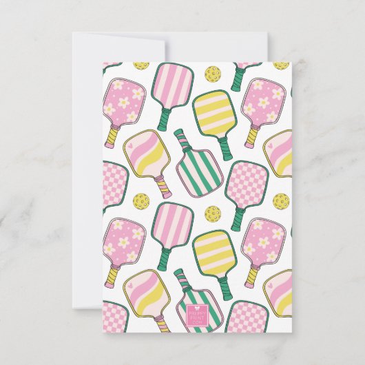 ピンク名門私立校風のグリーン&イエローピックボールモノグラム サンキューカード (裏面)