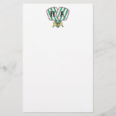 ピンク名門私立校風のグリーン&イエローピックボールモノグラム 便箋 (正面)