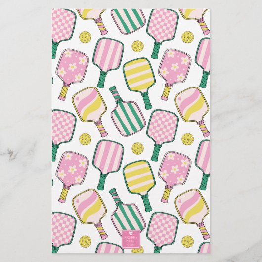 ピンク名門私立校風のグリーン&イエローピックボールモノグラム 便箋 (裏面)