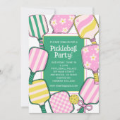 ピンク名門私立校風のグリーン&イエローピックボール 招待状 (正面)