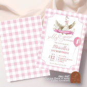 ピンク名門私立校風のグ間抜けース誕生日招待状 招待状