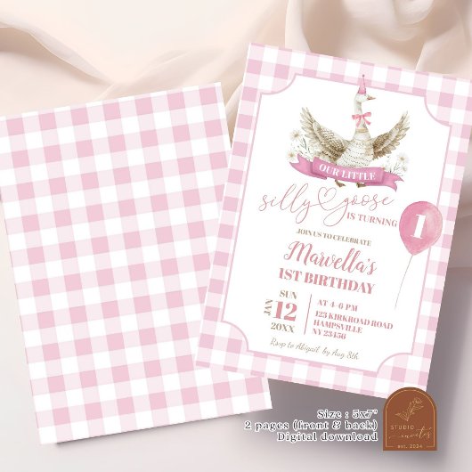 ピンク名門私立校風のグ間抜けース誕生日招待状 招待状