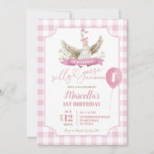 ピンク名門私立校風のグ間抜けース誕生日招待状 招待状 (正面)