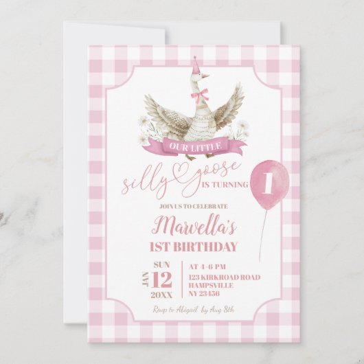 ピンク名門私立校風のグ間抜けース誕生日招待状 招待状 (正面)