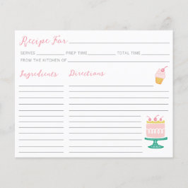 ピンク名門私立校風のケーキカップケーキレシピカード