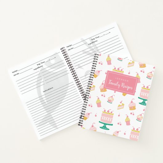 ピンク名門私立校風のケーキレシピ本 ノートブック