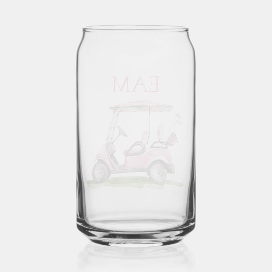 ピンク名門私立校風のゴルフカートのモノグラム ガラス缶 (裏面)