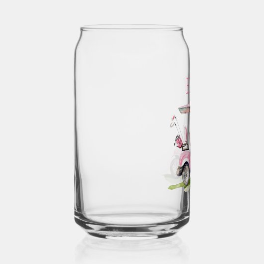 ピンク名門私立校風のゴルフカートのモノグラム ガラス缶 (右)