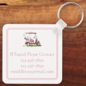 ピンク名門私立校風のゴルフカートのモノグラム キーホルダー (裏面)