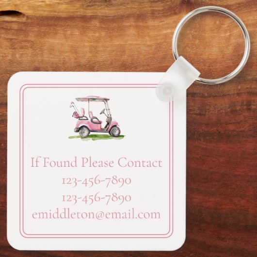 ピンク名門私立校風のゴルフカートのモノグラム キーホルダー (裏面)