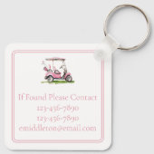 ピンク名門私立校風のゴルフカートのモノグラム キーホルダー (裏面)