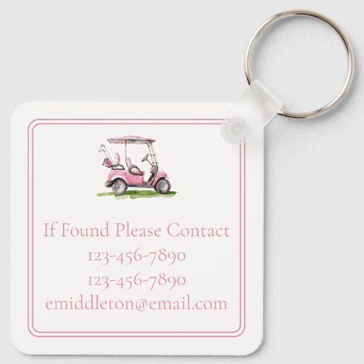 ピンク名門私立校風のゴルフカートのモノグラム キーホルダー (裏面)