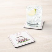 ピンク名門私立校風のゴルフカートのモノグラム コースター (右側)