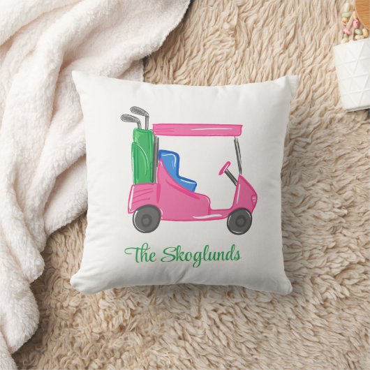 ピンク名門私立校風のゴルフカートパーソナライズされた クッション (ブランケット)