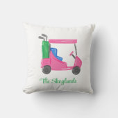 ピンク名門私立校風のゴルフカートパーソナライズされた クッション (正面)