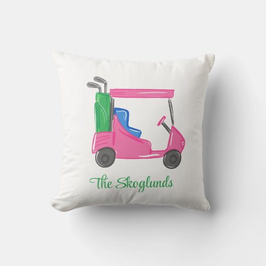 ピンク名門私立校風のゴルフカートパーソナライズされた クッション (正面)