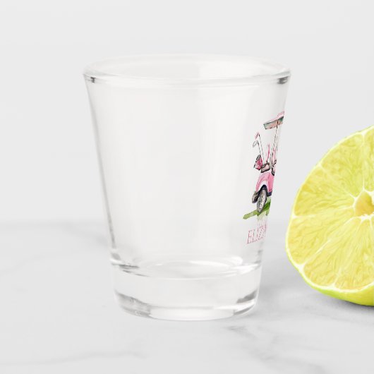 ピンク名門私立校風のゴルフカートパーソナライズされた ショットグラス (左)