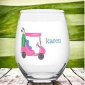 ピンク名門私立校風のゴルフカートパーソナライズされた ステムなしワイングラス