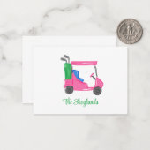 ピンク名門私立校風のゴルフカートパーソナライズされた ノートカード (正面/裏面インサイチュ)