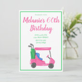 ピンク名門私立校風のゴルフカート誕生日パーティー 招待状 (スタンド正面)