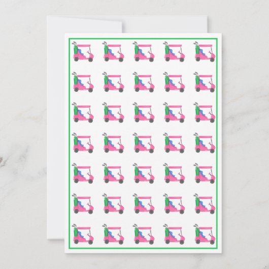 ピンク名門私立校風のゴルフカート誕生日パーティー 招待状 (裏面)