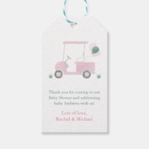 ピンク名門私立校風のゴルフカート赤ちゃんガールシャワーメッセージカード