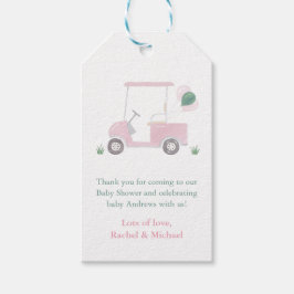 ピンク名門私立校風のゴルフカート赤ちゃんガールシャワーメッセージカード ギフトタグ