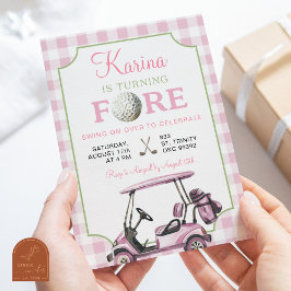 ピンク名門私立校風のゴルフガール4th誕生日招待状 招待状