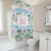 ピンク名門私立校風のサンド城 |ビーチハウス シャワーカーテン (インサイチュ)