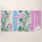 ピンク名門私立校風のサンド城 |ビーチハウス ビーチタオル (正面)