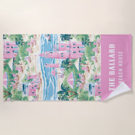 ピンク名門私立校風のサンド城 |ビーチハウス ビーチタオル