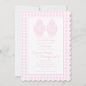 ピンク名門私立校風のジンジャージャールモノグラム誕生日 招待状 (正面)