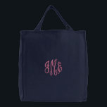 ピンク名門私立校風のスクリプトモノグラム刺繍海軍バッグ 刺繍入りトートバッグ<br><div class="desc">独自の刺繍トートバッグを作成！贈り物のカスタムイニシャルまたは名前でパーソナライズユニークパーソナライズされたする。メイド・オブ・オーナー（花嫁付き添い人）や花嫁の贈り物に最適。クリックカスタマイズフォントや色を変えて、自分のデザインを作り出す。簡単のカスタマイズ刺繍のバッグは最小限の順序を持たず、あなたが注文するとき作られる。</div>